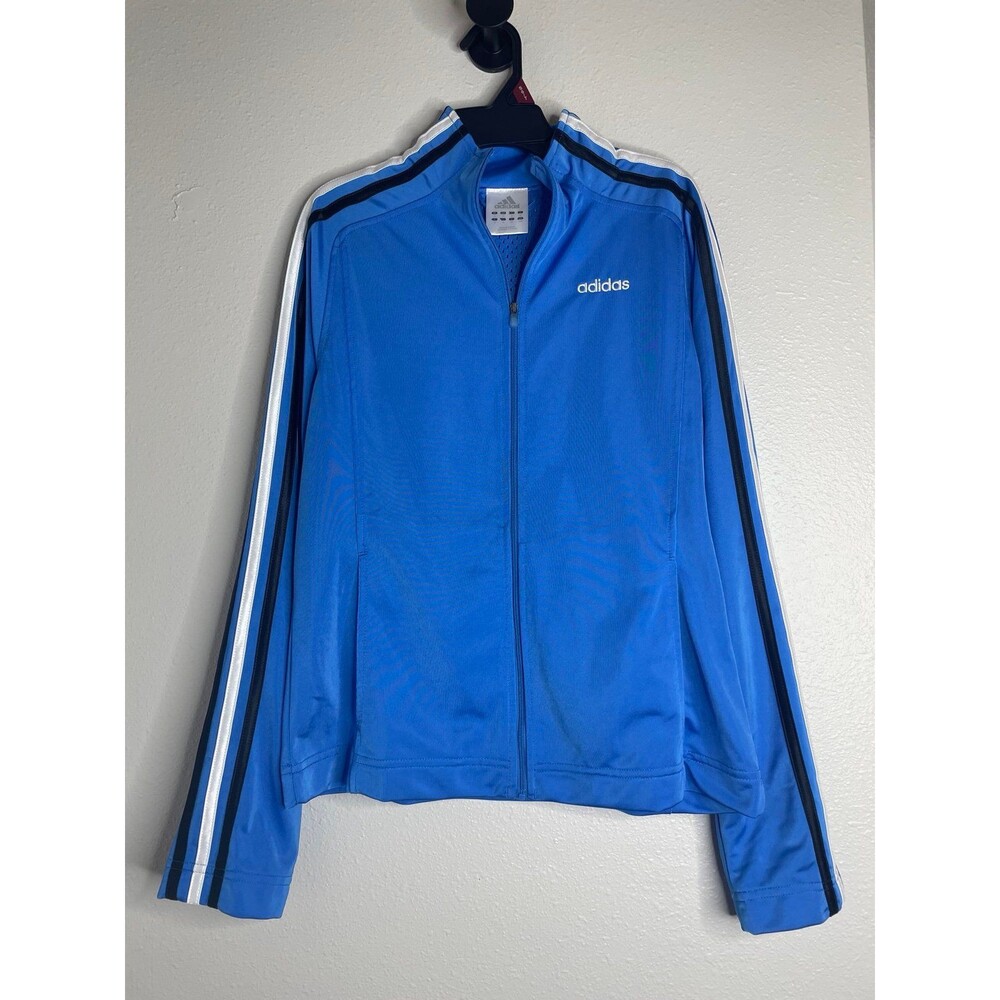 Adidas Women’s Track Jacket M – Y2K Retro Sporty 3 Stripe Blue Zip-Up Streetwear